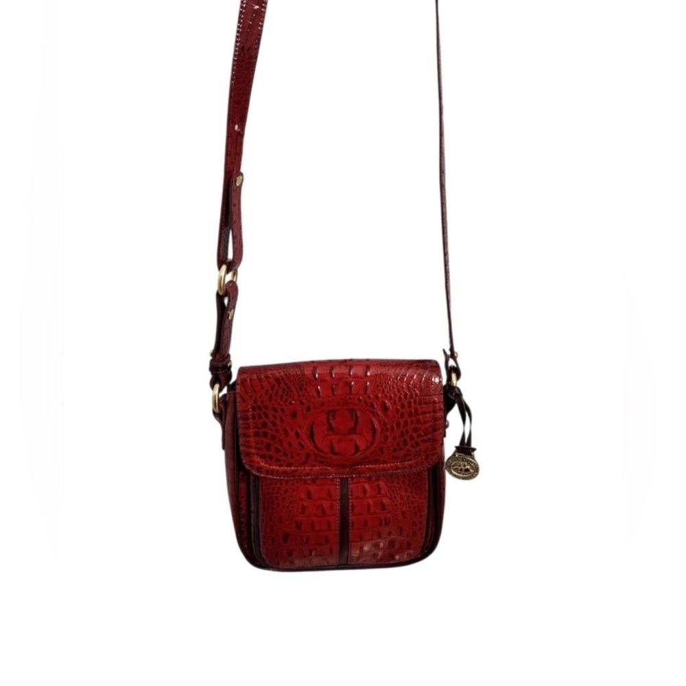 Brahmin Crimson‎ Croc-Embossed Crossbody Bag 9"x8.5"